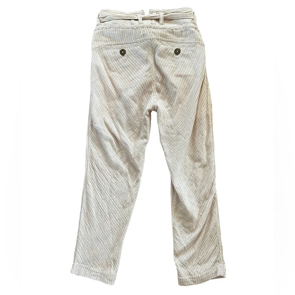 Free People | Women’s amber/cream striped ankle pants, 3 button front, tie belt